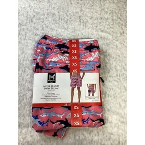Members Mark Mens Resort Swim Trunk Pink Shark Print XS 7 Inch Inseam NEW